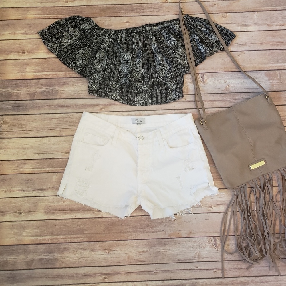 Rails White Denim Distressed Shorts